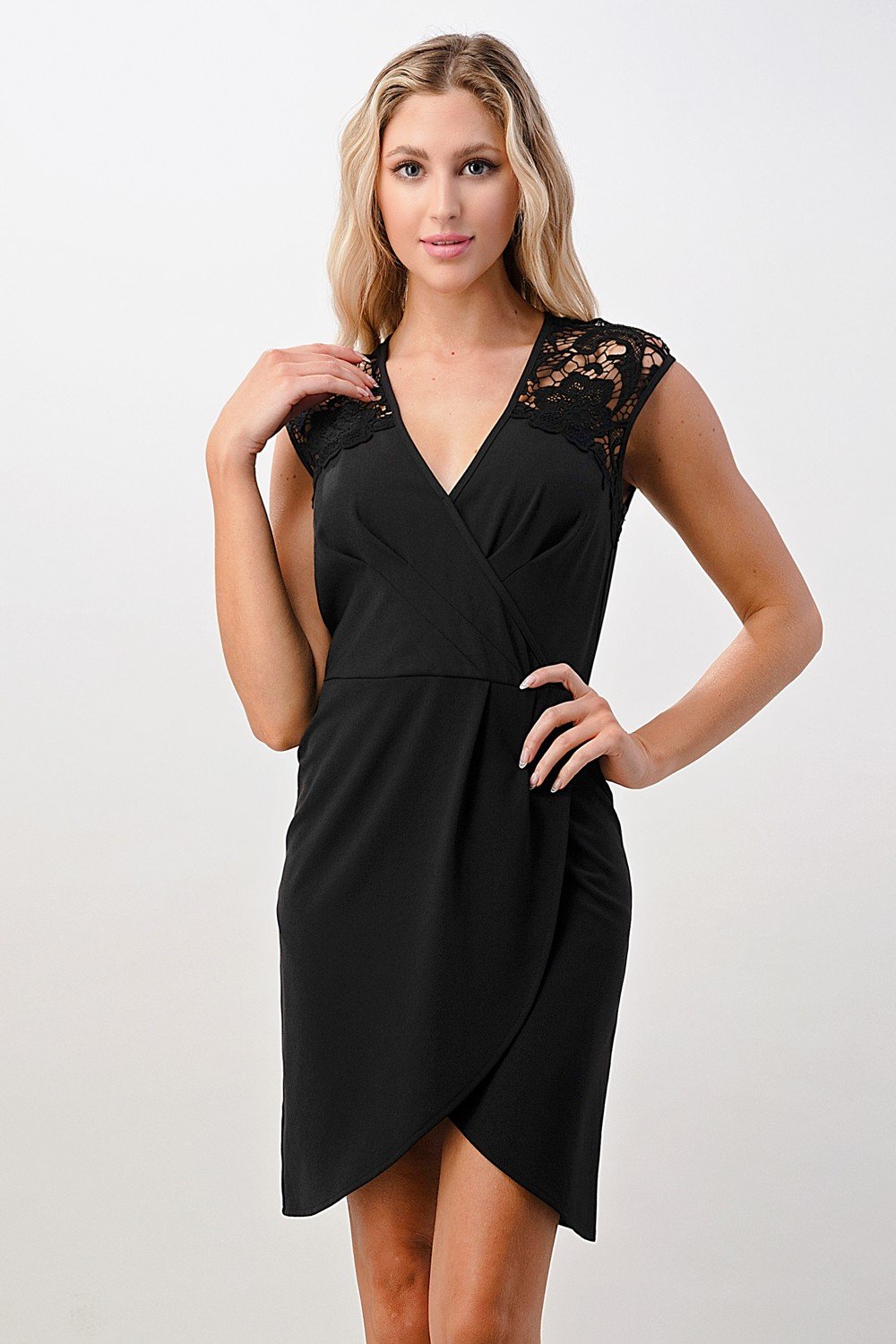 Floral Lace Shoulder Wrap Dress