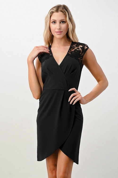 Floral Lace Shoulder Wrap Dress