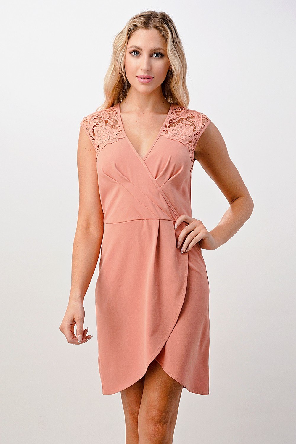 Floral Lace Shoulder Wrap Dress