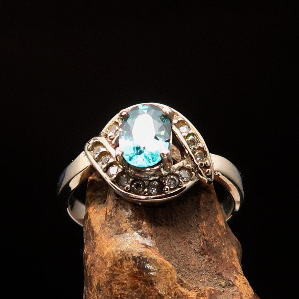 Natural Blue Zircon Ring, Handmade silver ring, Zircon Ring, Sterling