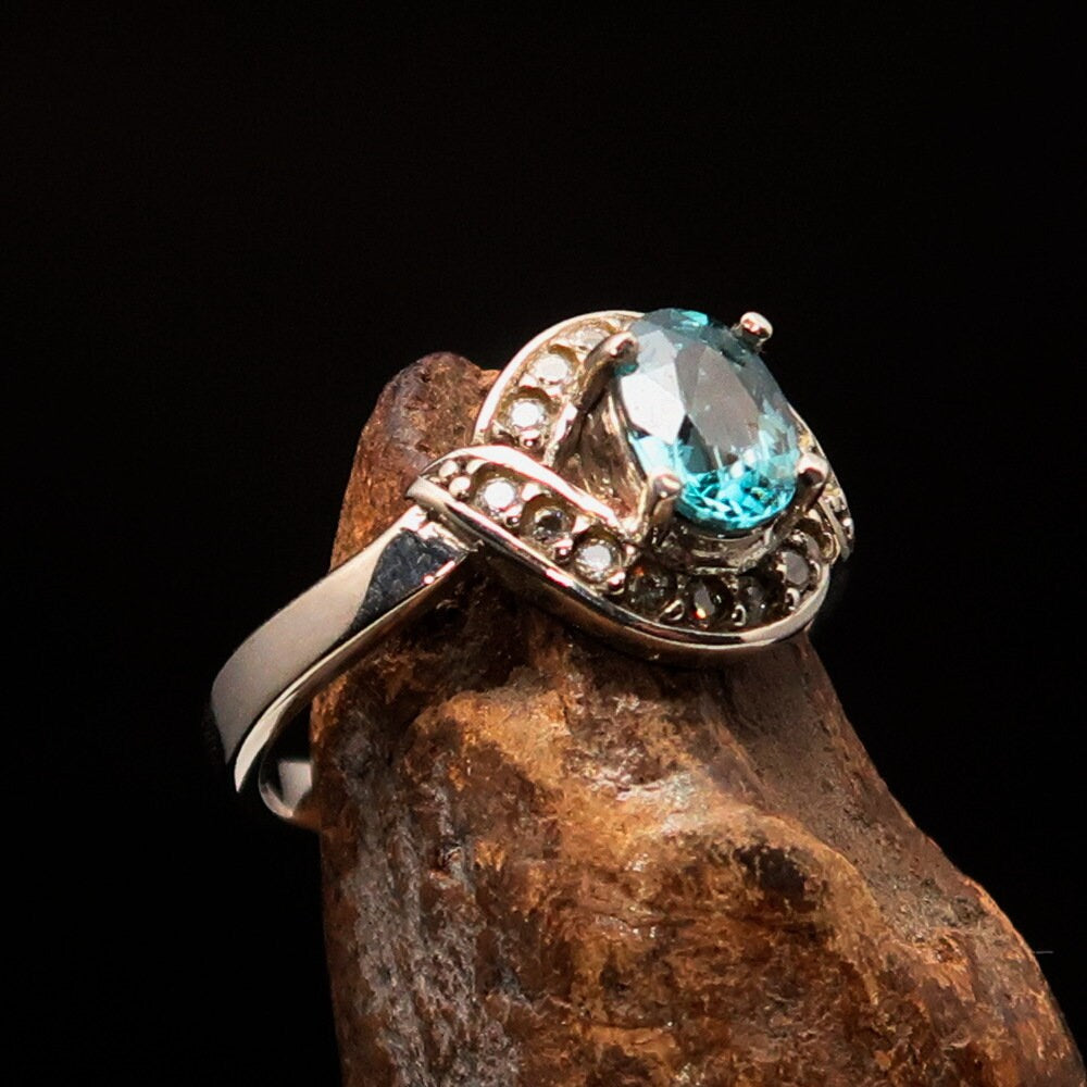 Natural Blue Zircon Ring, Handmade silver ring, Zircon Ring, Sterling