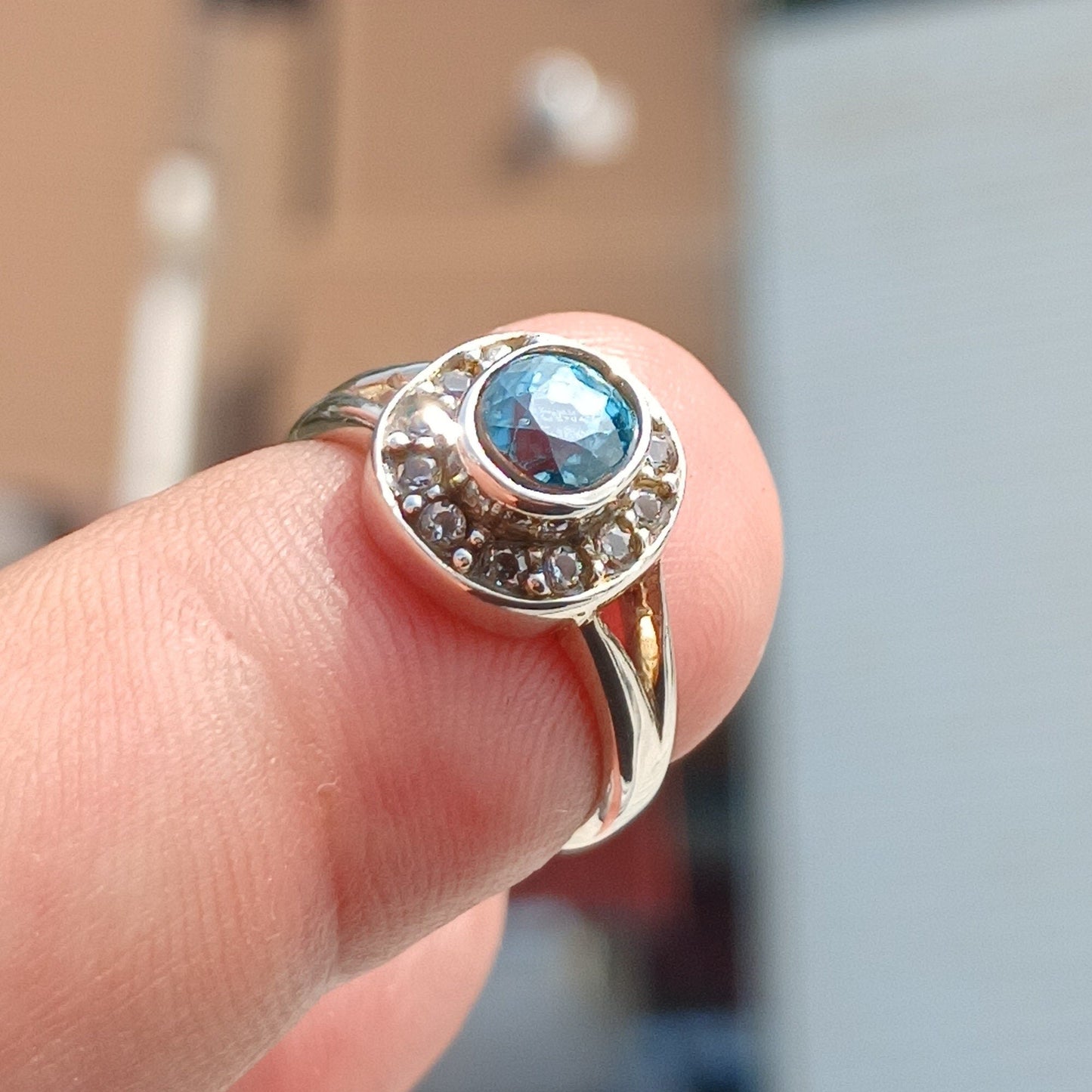 Natural Blue Zircon Ring, Sterling Silver Cocktail Ring, oval Cut Blue